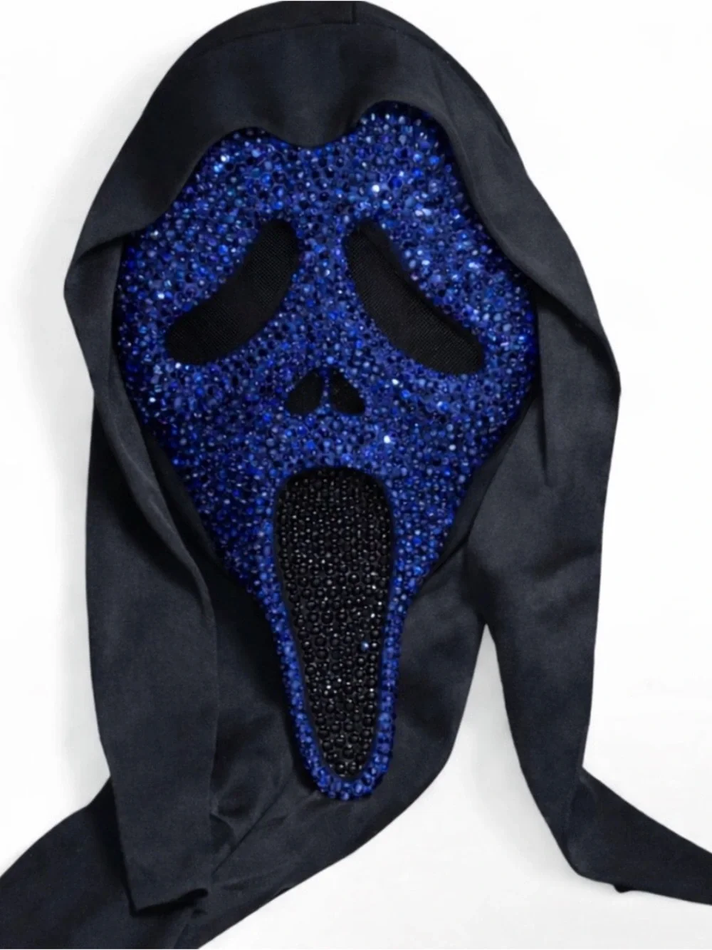 Sapphire Blue & Jet Black Crystal Sparkly Ghost Face Scream Horror Mask New